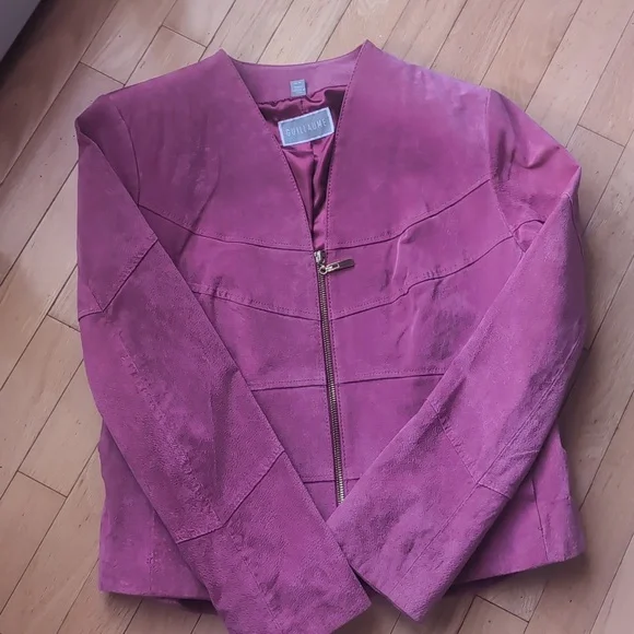 Guillaume Suede Pink Women's Peplum Jacket P2P 20.5 Length 22 - Picture 2 of 4